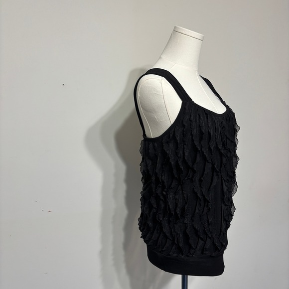 Y2K Vtg 90s AGB Black Ruffle Sleeveless Tank Top Women's Size S Chic - Picture 2 of 5
